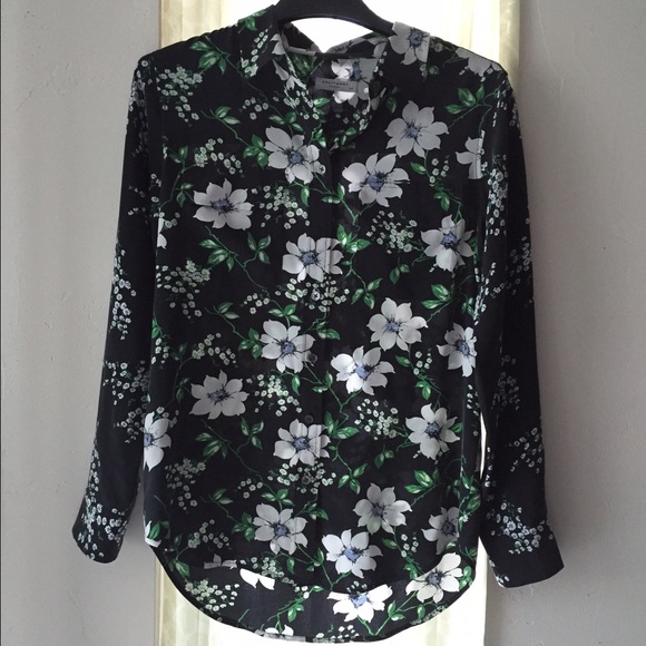 Equipment Tops - Equipment Femme Floral Printed Black Silk Blouse
