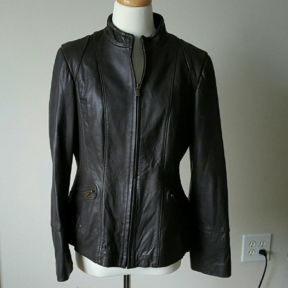 NWOT Jones New York dark brown leather jacket - Picture 1 of 4