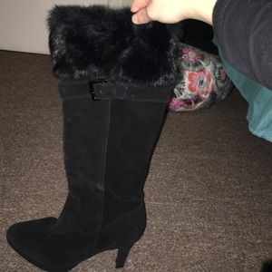 Black Calf Length Heeled Boots