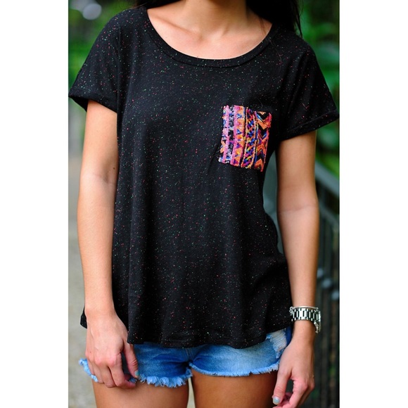 Black Tee With Neon Sequins