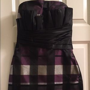 Purple & metallic grey checkered dress, strapless