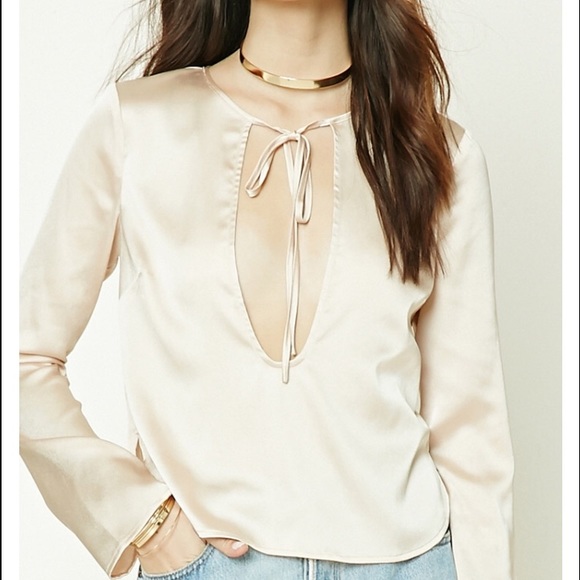 Forever 21 Satin Tie-Neck Cutout Top