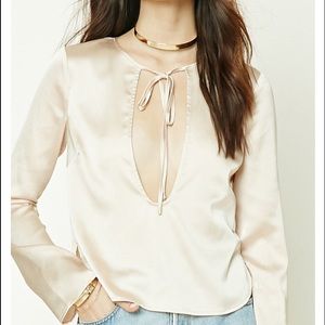 Forever 21 Satin Tie-Neck Cutout Top