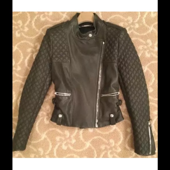 BARBARA BUI FOREST GREEN LEATHER BIKER JACKET 36