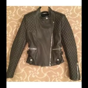BARBARA BUI FOREST GREEN LEATHER BIKER JACKET 36