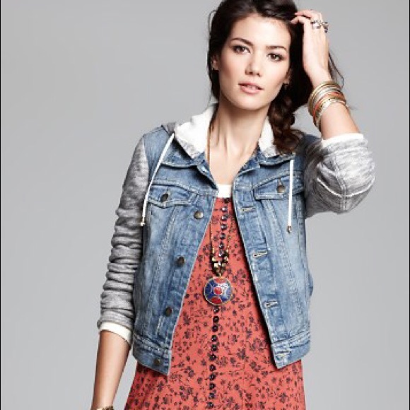 Free people jean jacket with hoodie