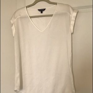White silky V-neck blouse