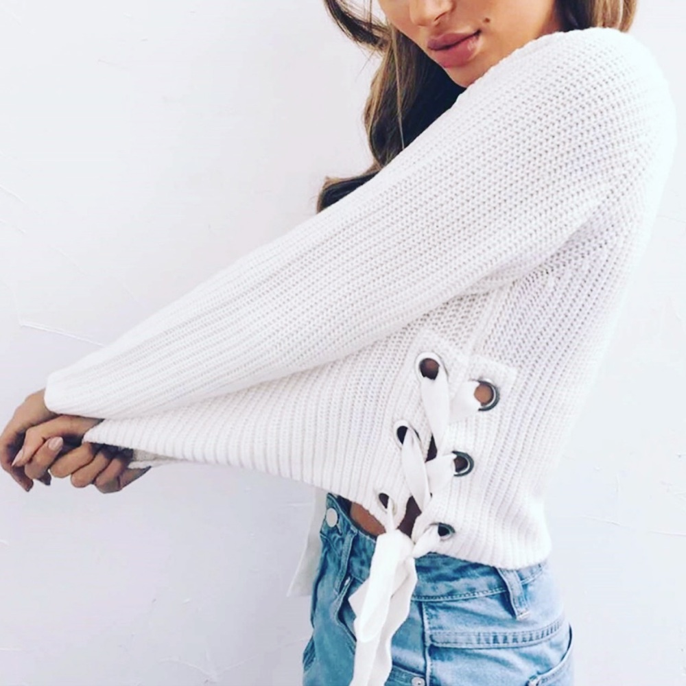 Pink Side Lace Up Sweater - Picture 2 of 7