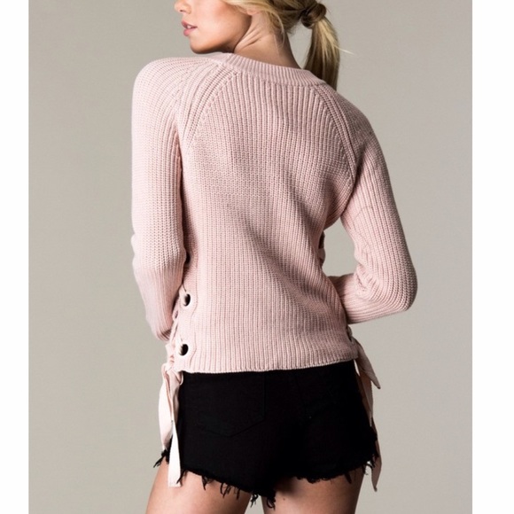 Pink Side Lace Up Sweater - Picture 4 of 7