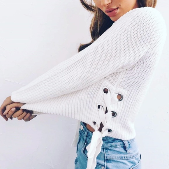 Pink Side Lace Up Sweater - Picture 2 of 7