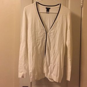 Ann Taylor white cardigan w/ black pleather trim