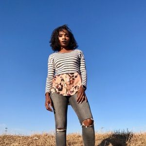 Anthropologie Floral Striped Sweatshirt