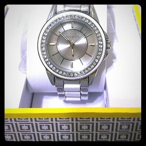 Women's white and silver band with crystals watch