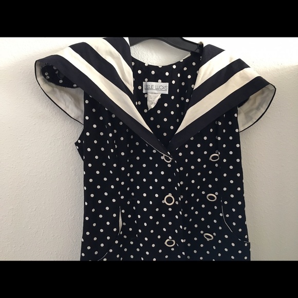 LESLIE LUCKS Retro Black&White Polka Dotted Dress