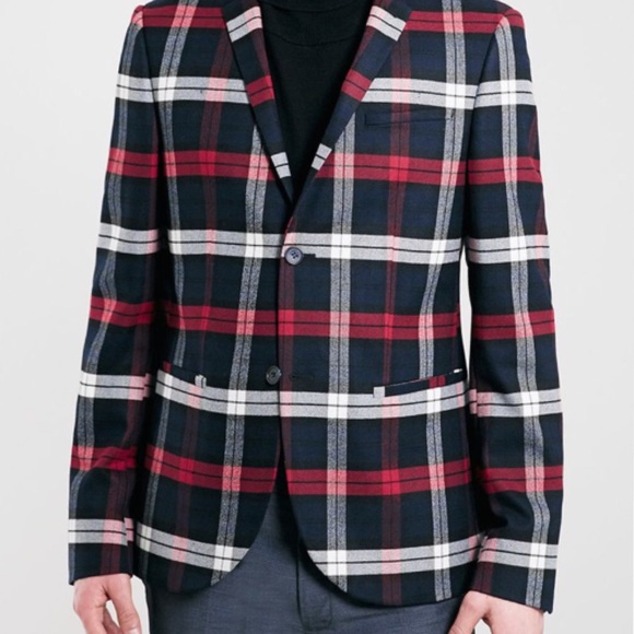 Topman Men’s Skinny Fit Tartan Check Blazer