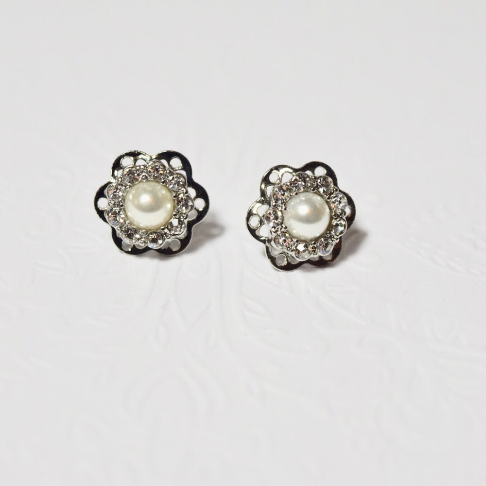 BOGO Sale! Silver flower and Pearl Studs