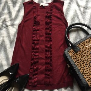 Loft burgundy sweater vest with ruffles