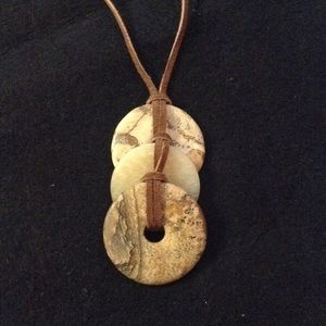 NWT 925 Leather Necklace w Jasper & Jade stones