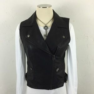 Topshop Black Faux Leather Biker Vest