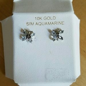 10k Gold Aquamarine Butterfly Earrings + Necklace