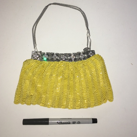 HANDMADE yellow beaded bag w/jewel detail