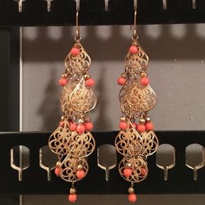 Gold and coral earrings