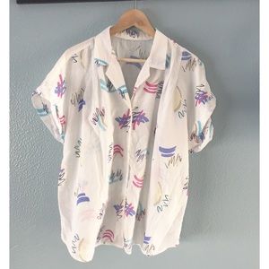 80s // Abstract White Button Up