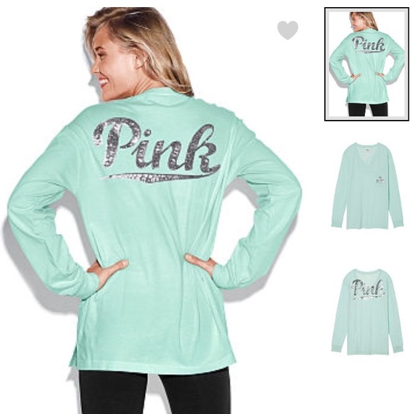 PINK Victoria's Secret Tops - VS PINK BLING CAMPUS TEE SEQUIN DOG