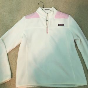 Vineyard Vines White and Pink Fleece Shep Shirt