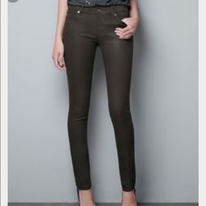 Zara slim fit wax coated jeans.  Leather looking!