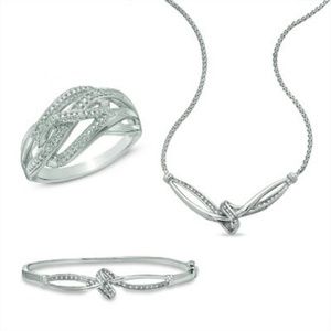 Diamond Accent Sterling Necklace Bangle Ring Set