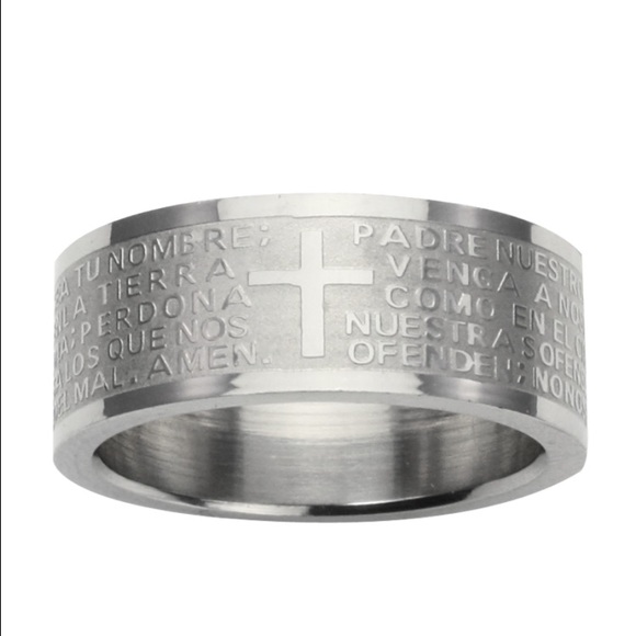 MENS  Lord'sPrayerSteelBandRing(Spanish)sz7 - Picture 1 of 7