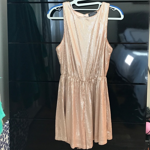 Astr sleeveless romper with rose gold sequins