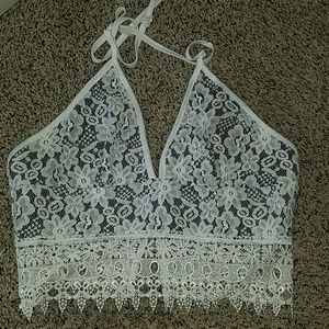 New Crotchet Detailing Halter Crop Top