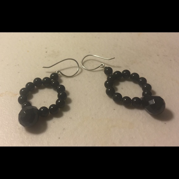 New black agate dangle earring - Picture 1 of 2