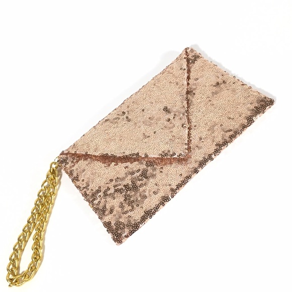Fuzzbag Rose gold sequin envelope clutch handbag - Picture 2 of 3