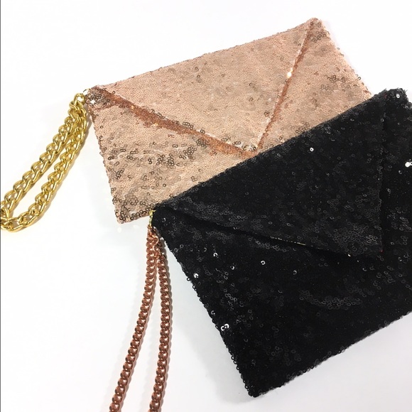Fuzzbag Rose gold sequin envelope clutch handbag - Picture 3 of 3