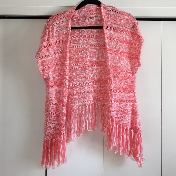 Copper Key Girls XL Pink & White Knit Shawl