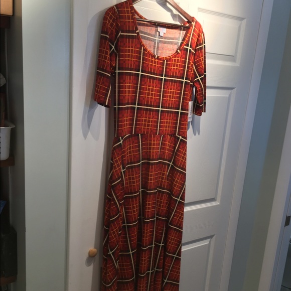 Lularoe BNWT XL Red plaid elegant Ana maxi dress
