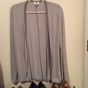 Gray/white striped open front cardigan