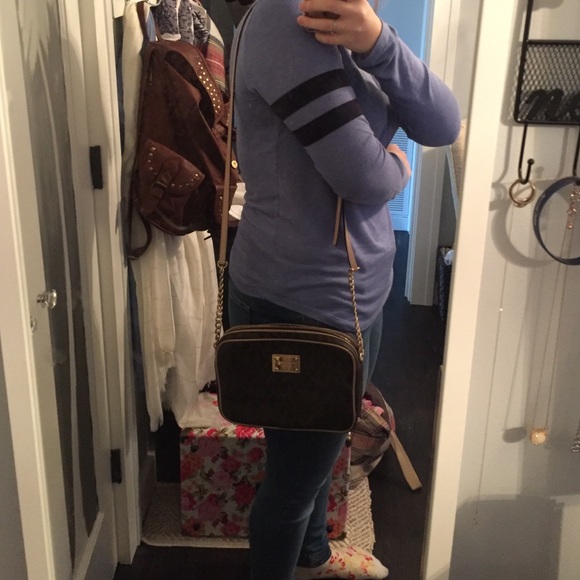 Michael Kors brown monogram cross body bag!