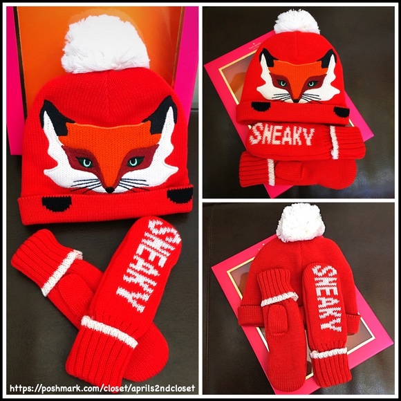KATE SPADE POM POM BEANIE HAT & MITTEN BOXED SET - Picture 3 of 4