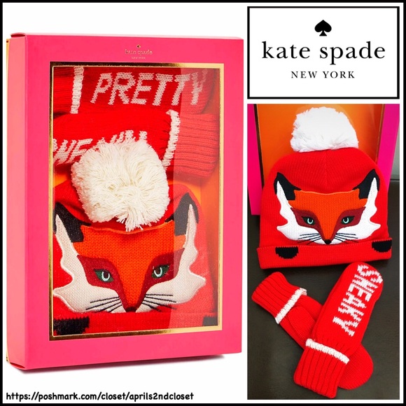 KATE SPADE POM POM BEANIE HAT & MITTEN BOXED SET - Picture 4 of 4