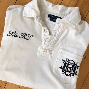 Ralph Lauren White Embroidered Long-sleeve Polo