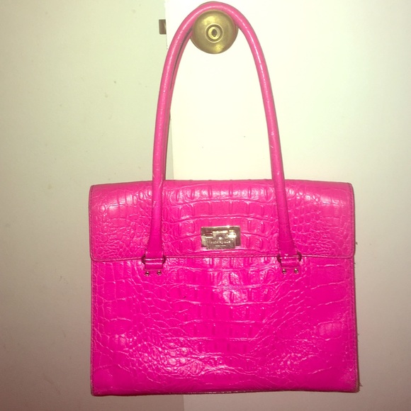 Used hot pink embossed Kate Spade satchel