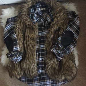 Fur vest, lined, brown & black, pockets, nwot