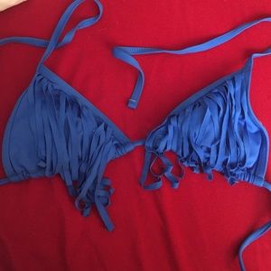 Blue fringe bathing suit top