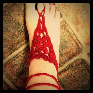 Crocheted barefoot sandals.