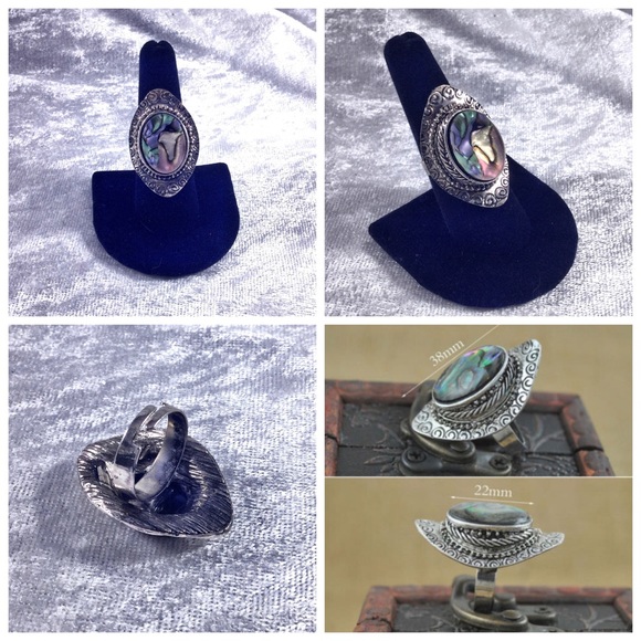 BOHO Vintage Shell Abalone Gothic Statement Ring - Picture 2 of 3