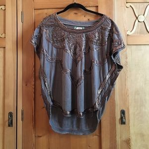 Gray Suede Sequined Top